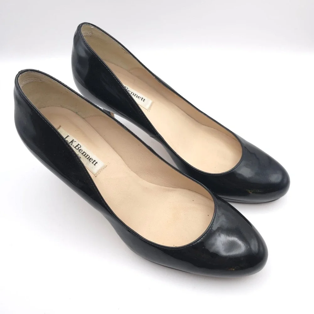 L.K. BENNETT London‎ Black Patent Leather Pumps Heels Women 37.5 Made In Spain